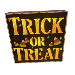 "Trick or Treat" Purple Glittery Halloween Light Up Box Decor